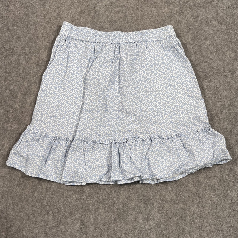 Sigrid Olsen Blue White Floral Print Linen Ruffled Mini Skirt Women's Size Small - Picture 1 of 5